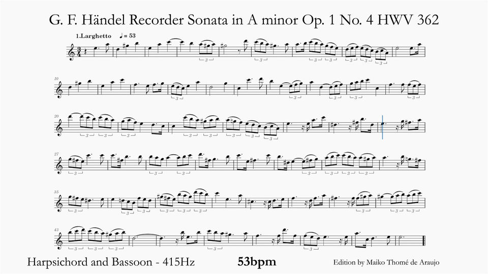 1 LARGHETTO - CFa 415Hz 53Bpm- Recorder Sonata in A minor Op. 1 No. 4 HWV 362